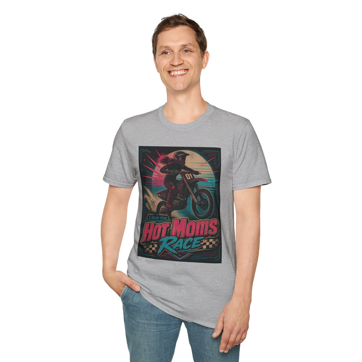 T-Shirt — "Hot Moms Race" Retro Motorcycle Vintage Graphic Tee