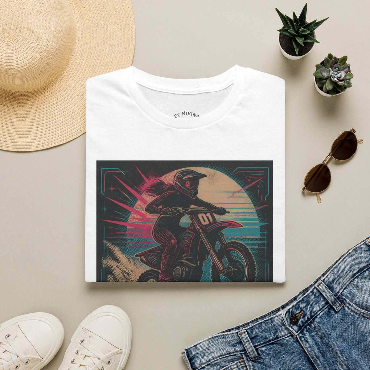 T-Shirt — "Hot Moms Race" Retro Motorcycle Vintage Graphic Tee