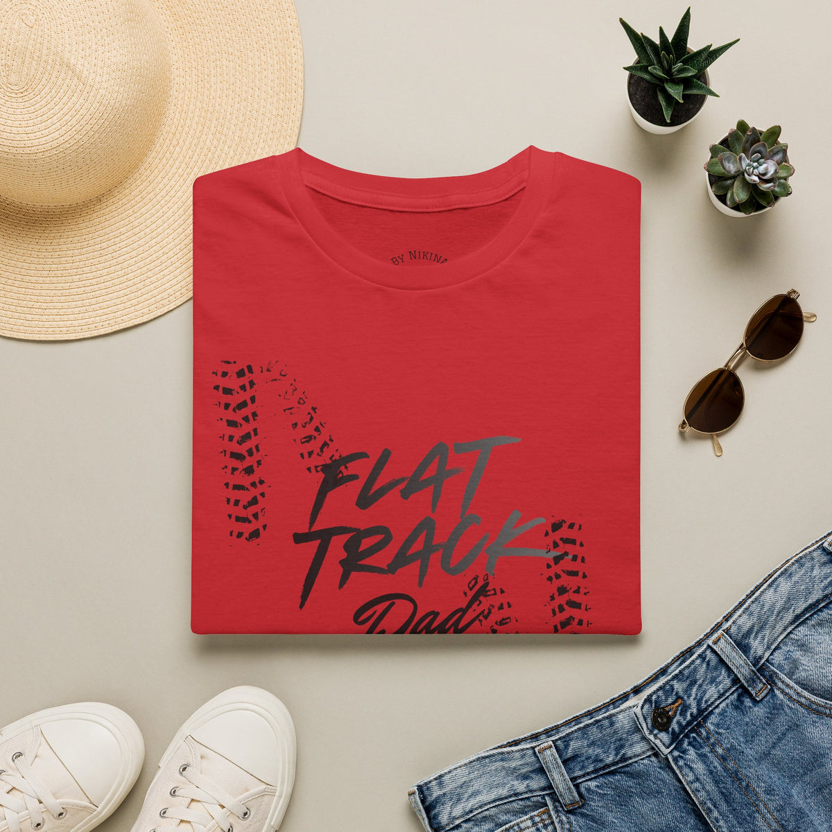 Flat Track Dad T‑Shirt — Moto Tire‑Track Racing Tee for Motorcycle Fathers