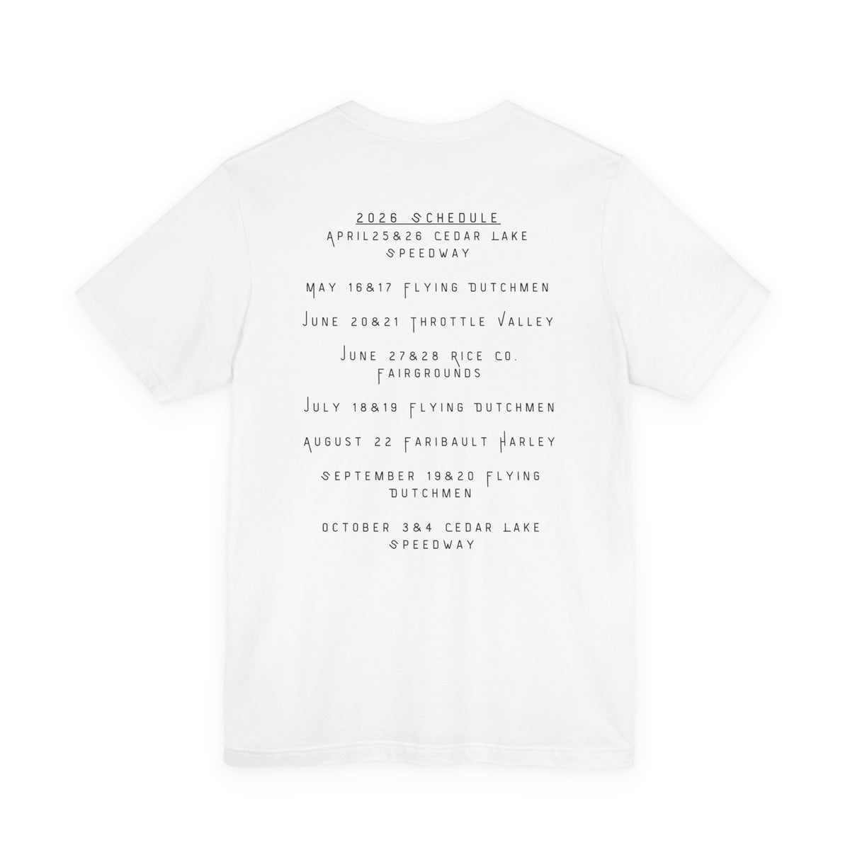 Minnesota Hot Mom's Tee — 2026 Racing Schedule Back Print T‑Shirt