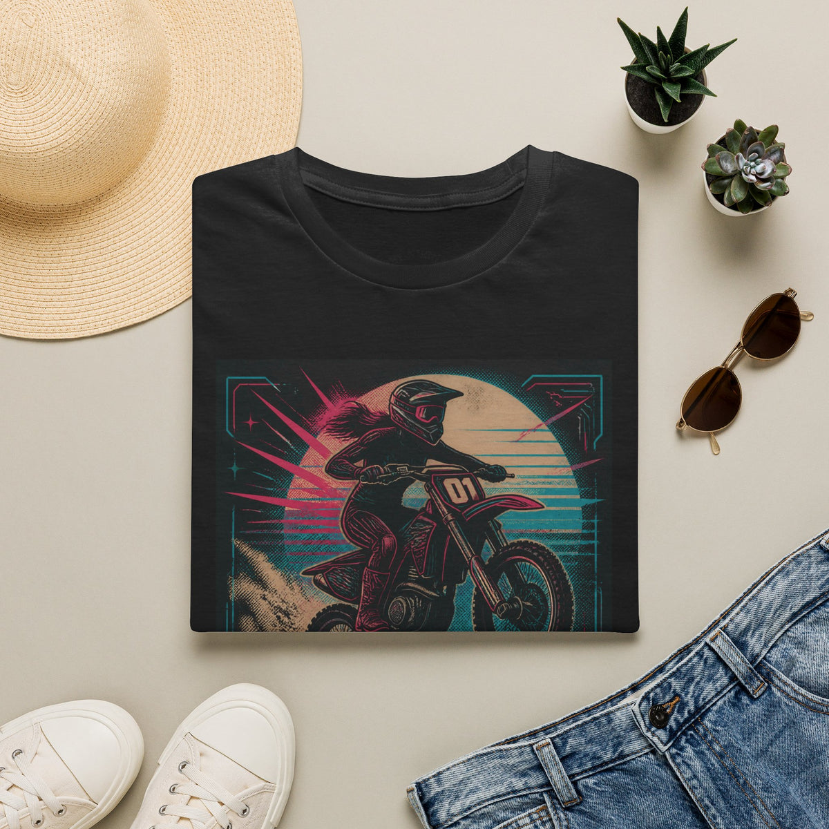 T-Shirt — "Hot Moms Race" Retro Motorcycle Vintage Graphic Tee