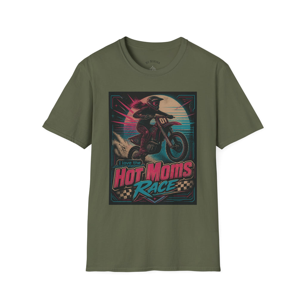 T-Shirt — "Hot Moms Race" Retro Motorcycle Vintage Graphic Tee