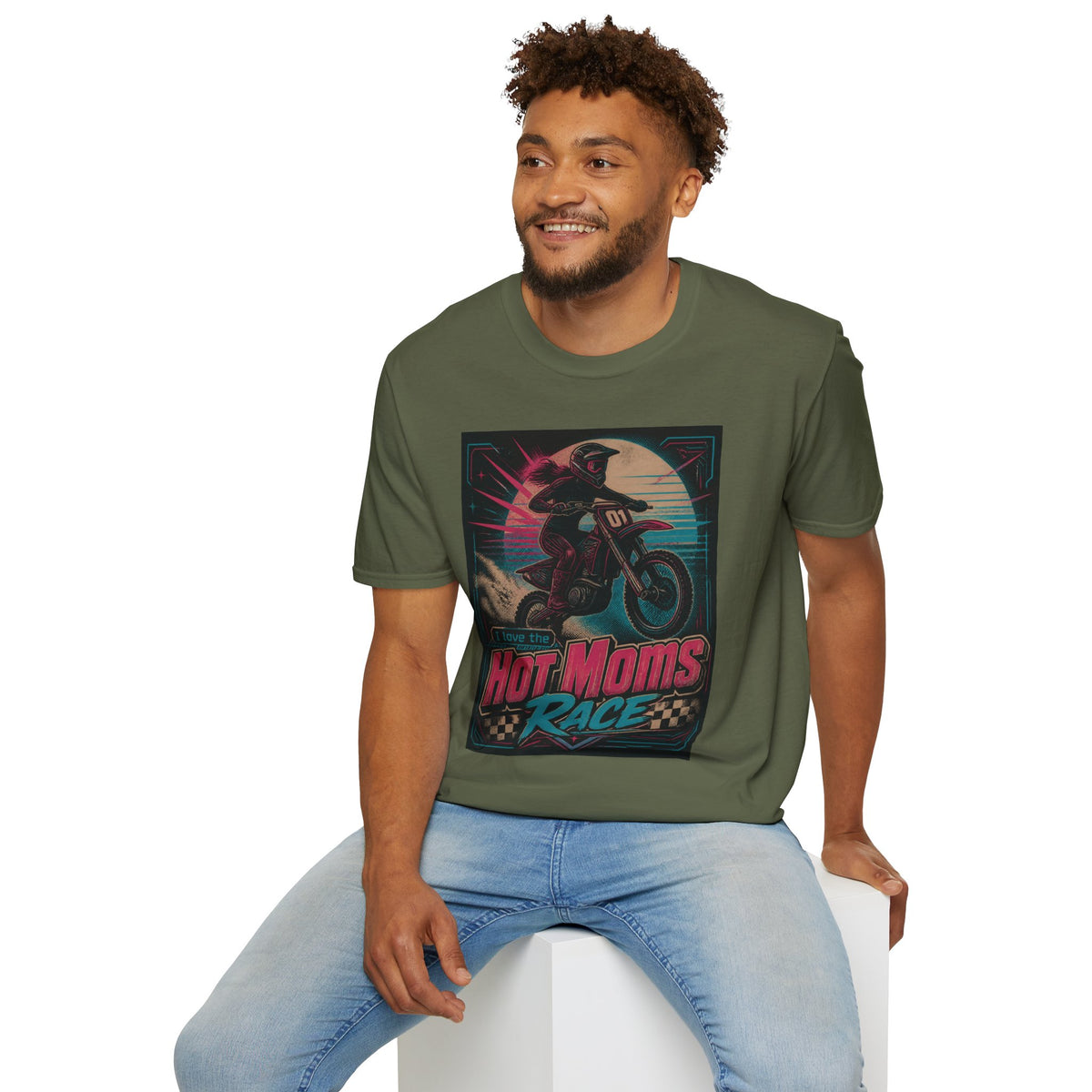 T-Shirt — "Hot Moms Race" Retro Motorcycle Vintage Graphic Tee