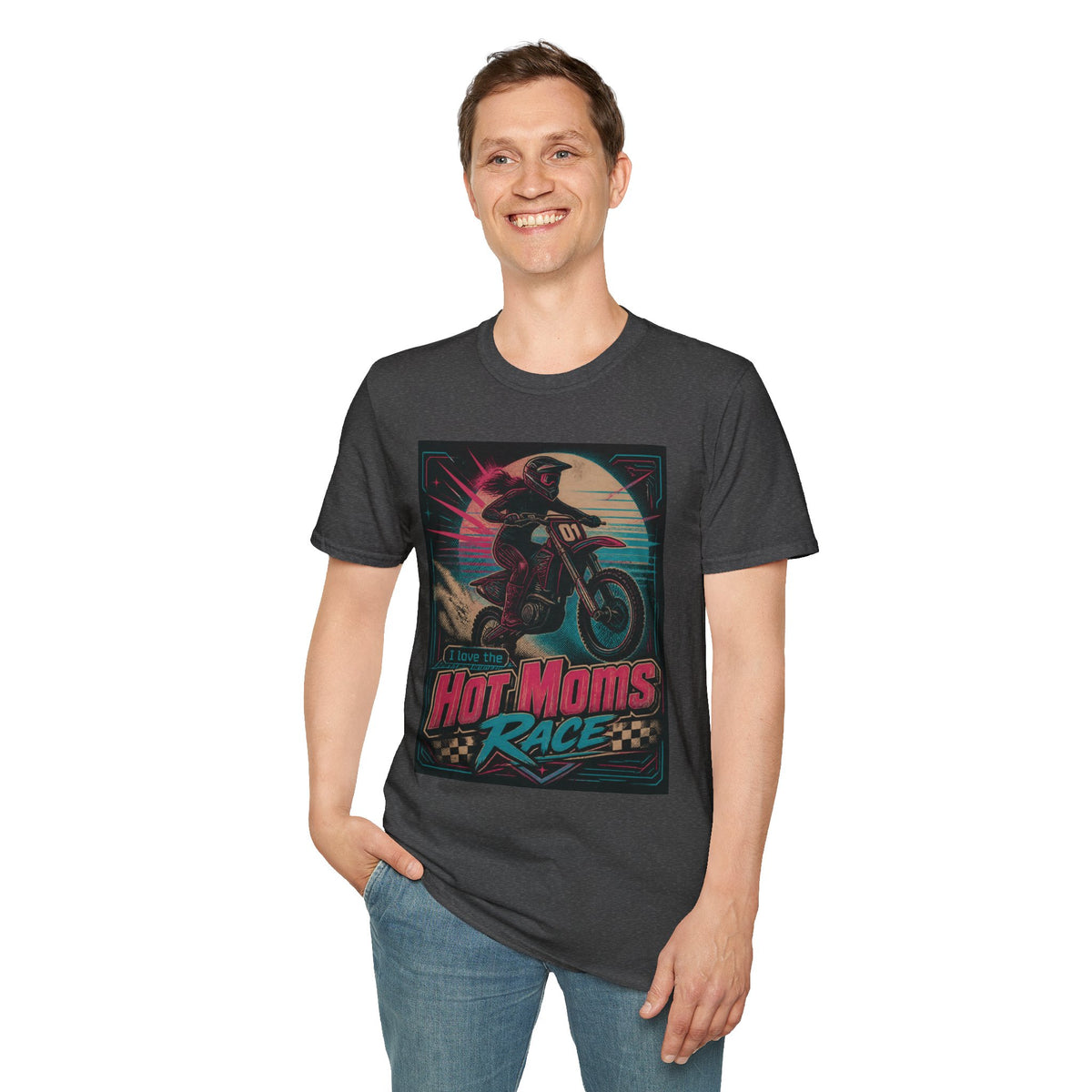 T-Shirt — "Hot Moms Race" Retro Motorcycle Vintage Graphic Tee