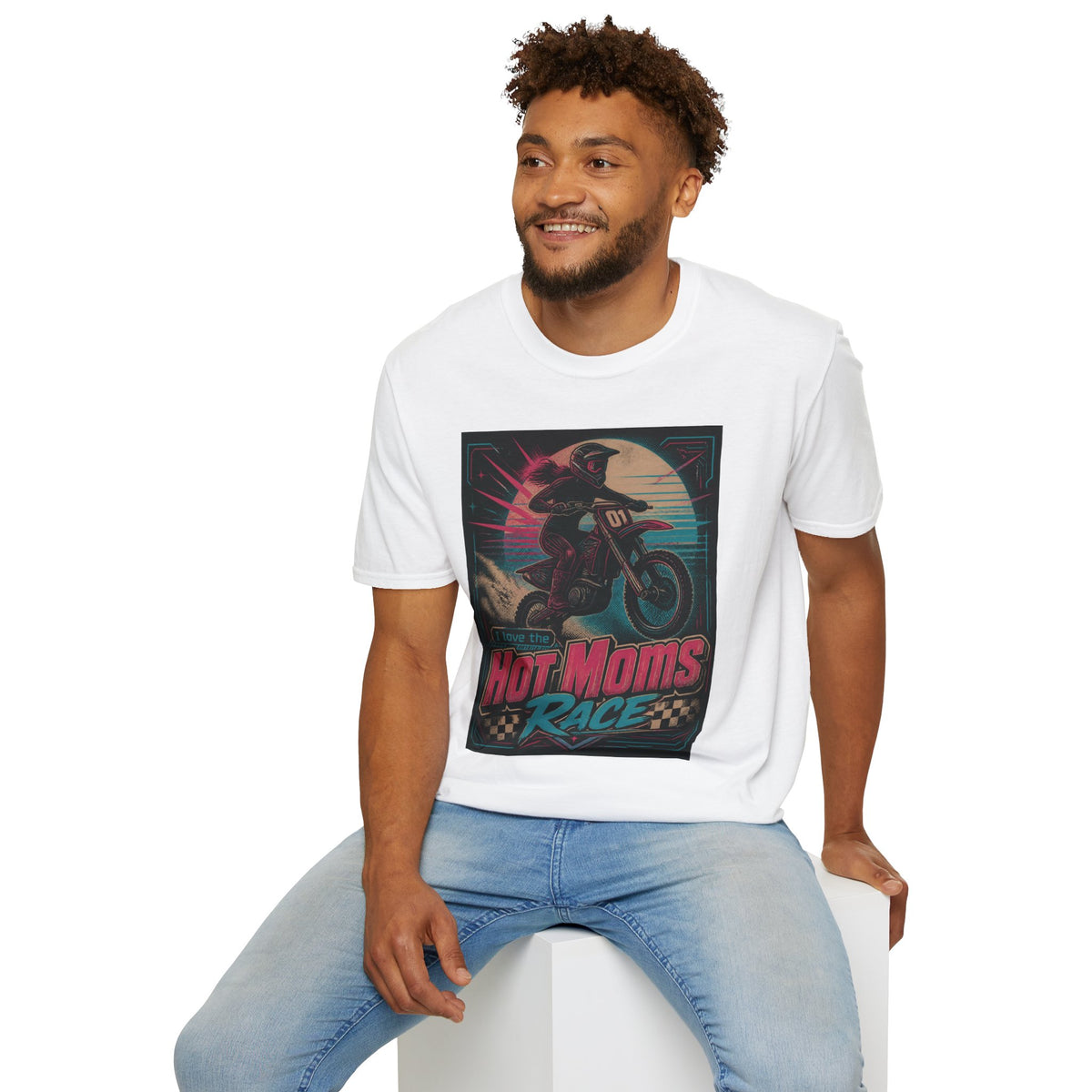 T-Shirt — "Hot Moms Race" Retro Motorcycle Vintage Graphic Tee