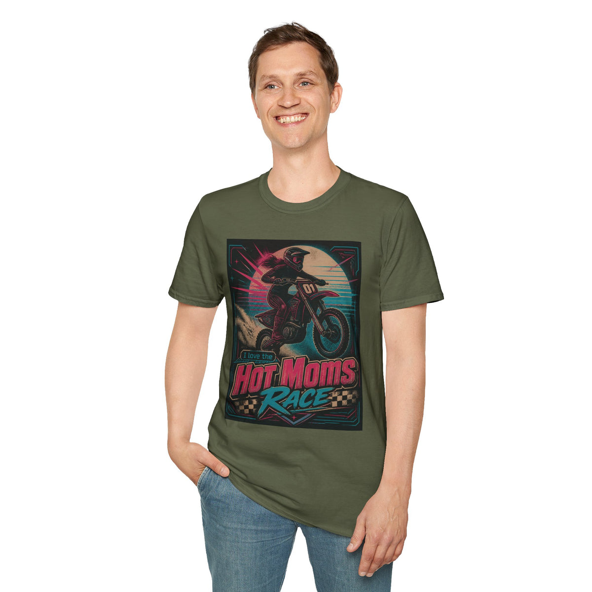 T-Shirt — "Hot Moms Race" Retro Motorcycle Vintage Graphic Tee