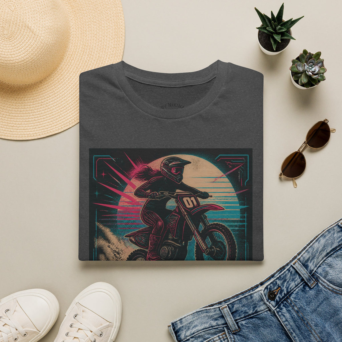 T-Shirt — "Hot Moms Race" Retro Motorcycle Vintage Graphic Tee